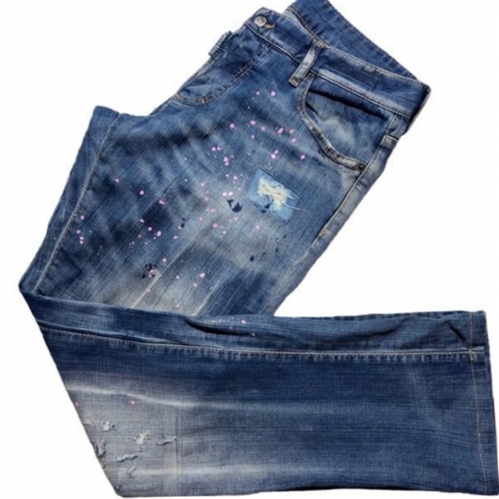 DSQUARED2 Blue Straight Leg Jeans with Pink Accents